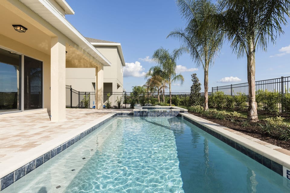 Private south facing pool and spillover spa