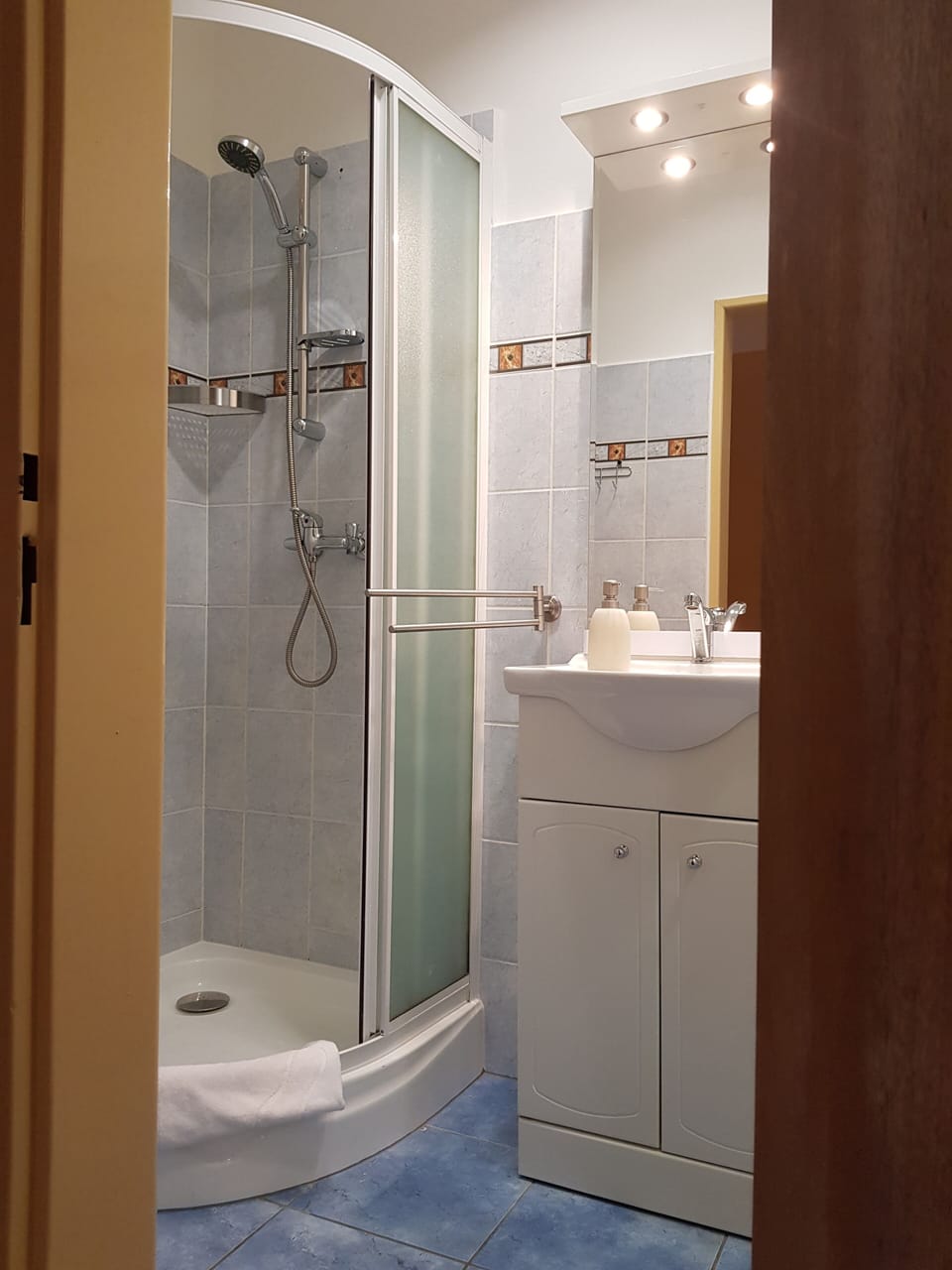 Shower, free toiletries, hair dryer, towels