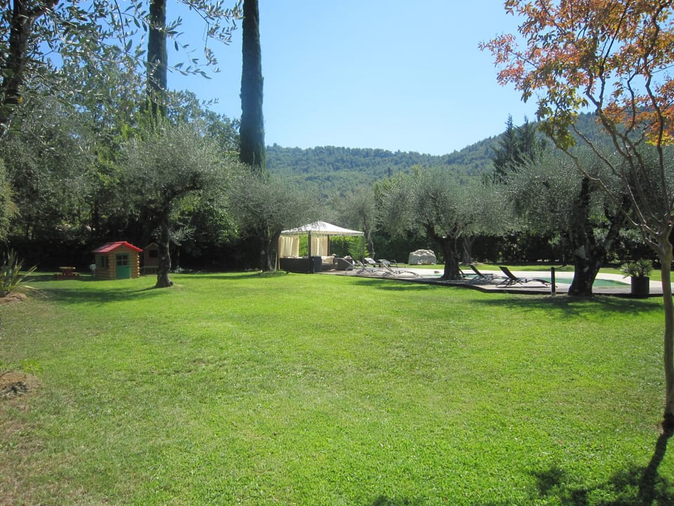 Large, flat grassy garden area