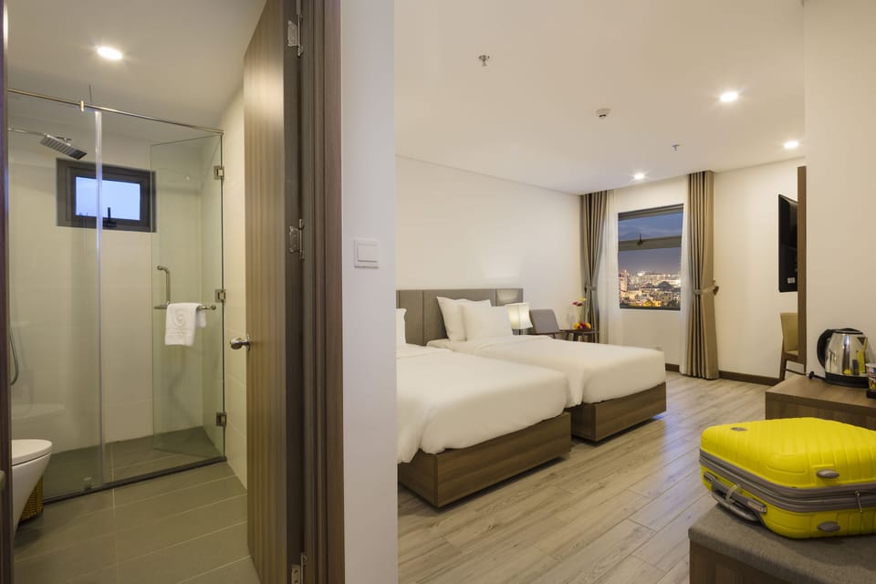 Shower, free toiletries, hair dryer, slippers