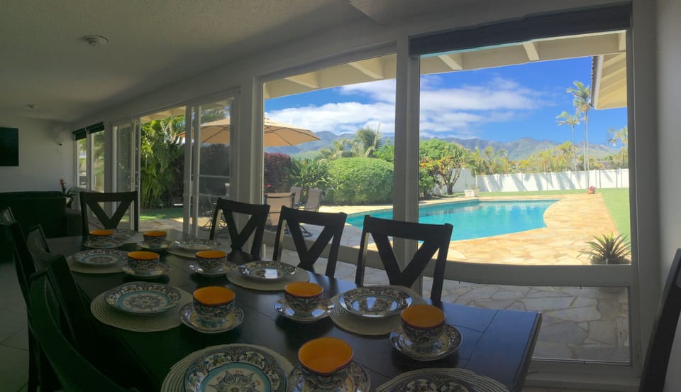 View from Dining room overlooking the pool 