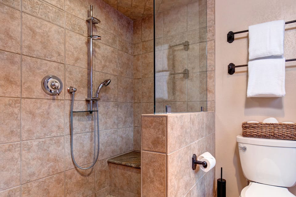 Only partial view of the double steam shower! Great for muscles & relaxing!