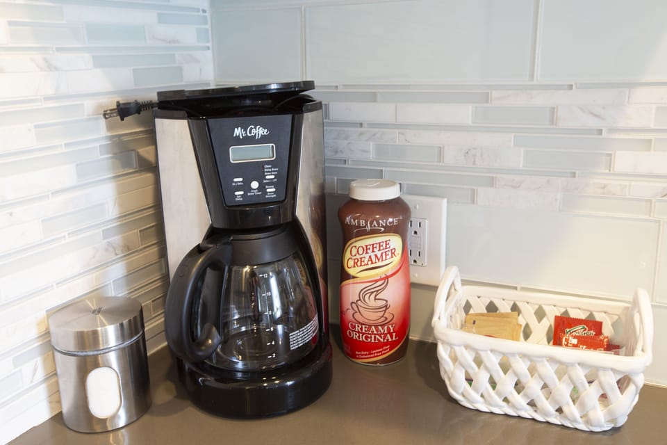 We provide Morning coffee, an assortment of tea, sugar and creamer