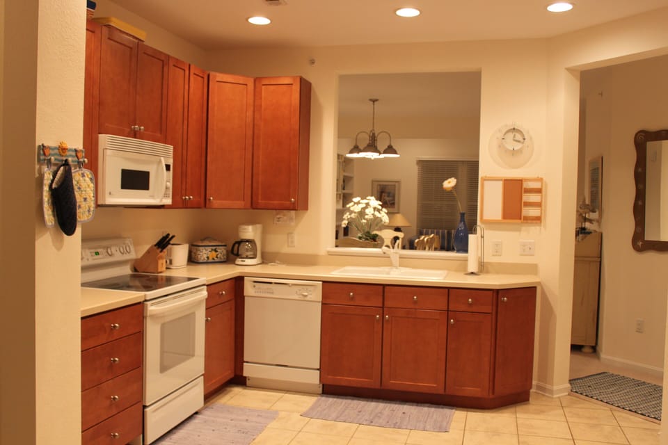 Bright kitchen is open to the dining and living space.  