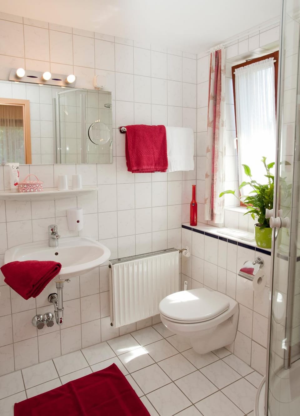Shower, free toiletries, hair dryer, towels