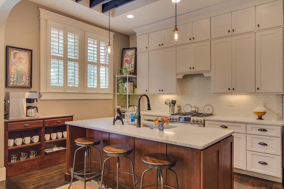 Kitchen's stocked with all the essentials including locally roasted coffee beans