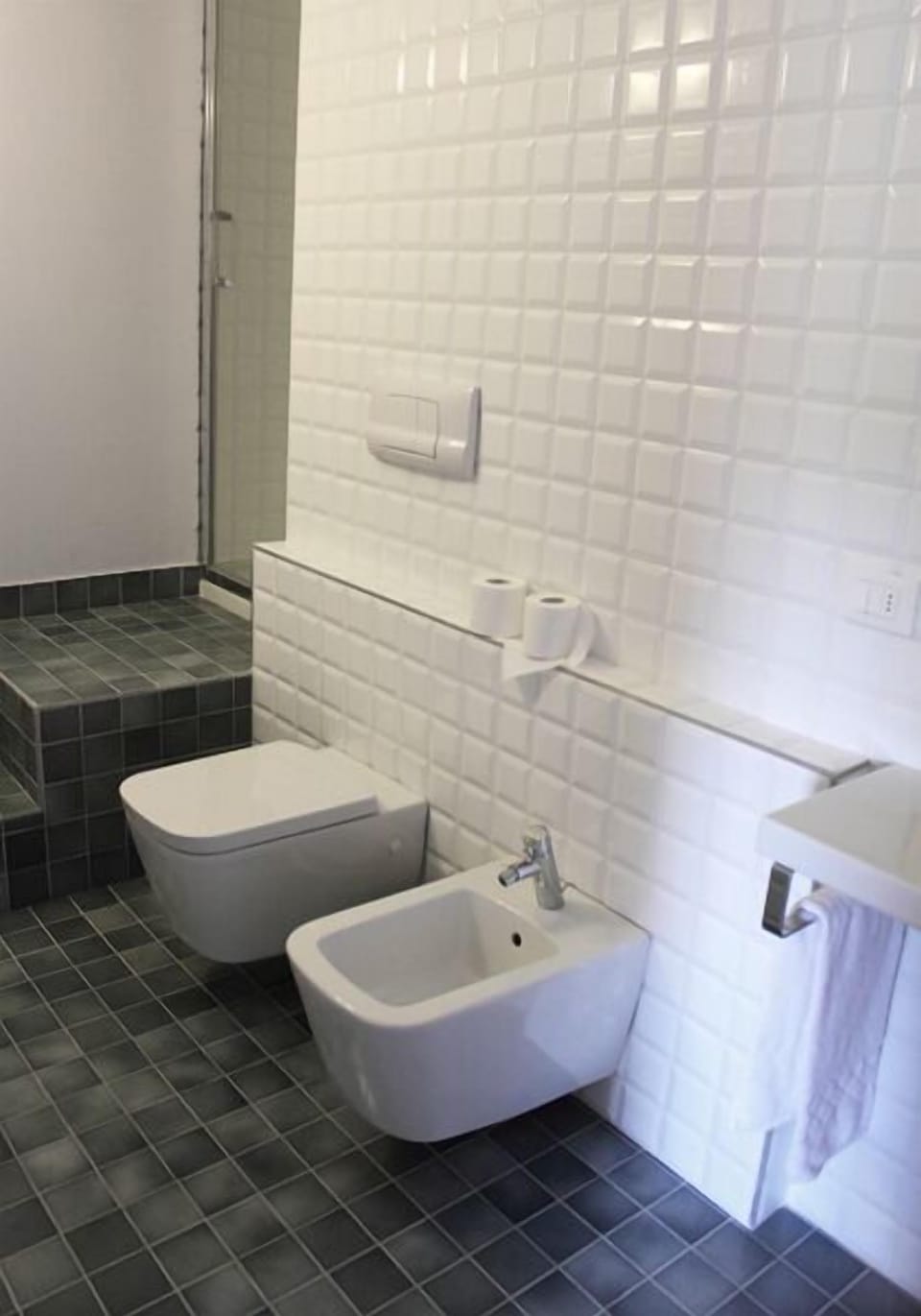 Shower, free toiletries, hair dryer, bidet