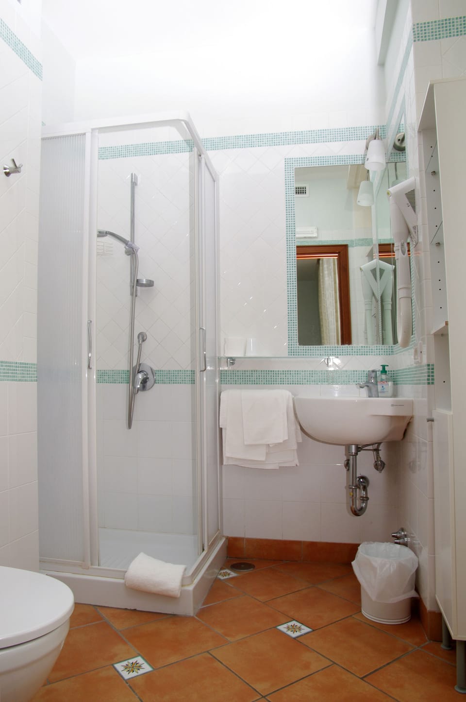 Shower, free toiletries, hair dryer, towels