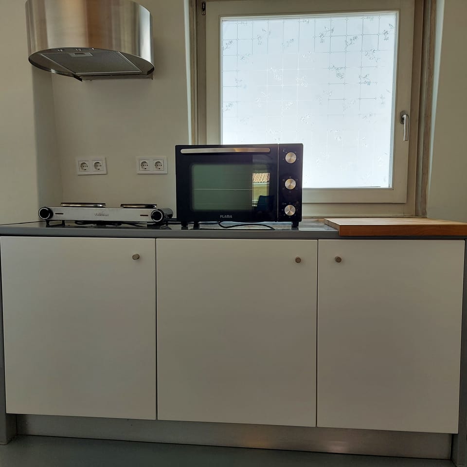 Kitchen equipped with electric stove and oven, fridge, washing/dryer machine,etc