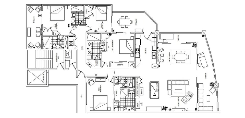 Penthouse floor plan with accurate layout of furniture