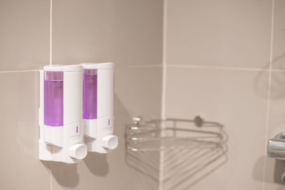 Shower, free toiletries, hair dryer, towels