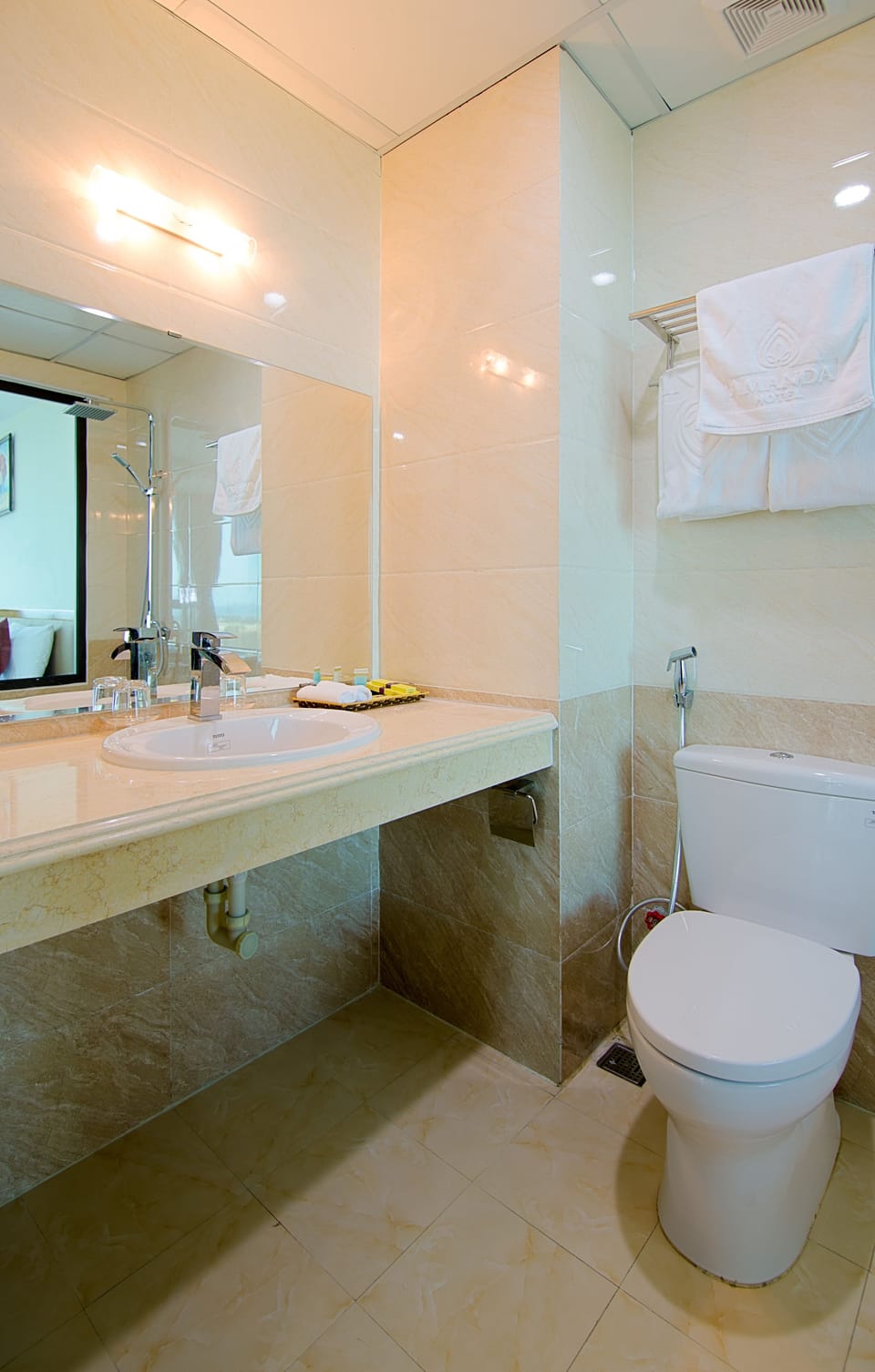 Shower, free toiletries, hair dryer, slippers