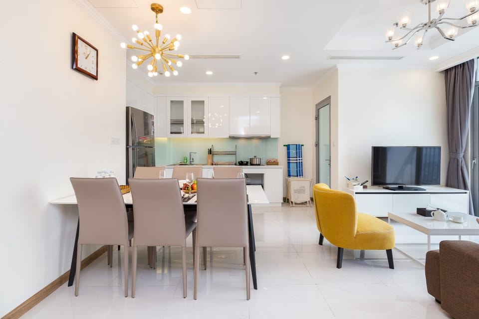 Two-Bedroom Apartment with Balcony and River View | Private kitchen | Fridge, microwave, stovetop, rice cooker