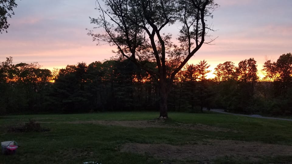 sunset from driveway before yard reconstruction