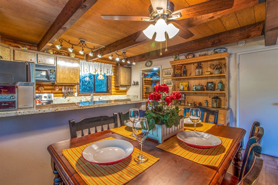 Fully furnished updated kitchen with dining for up to 6 people.