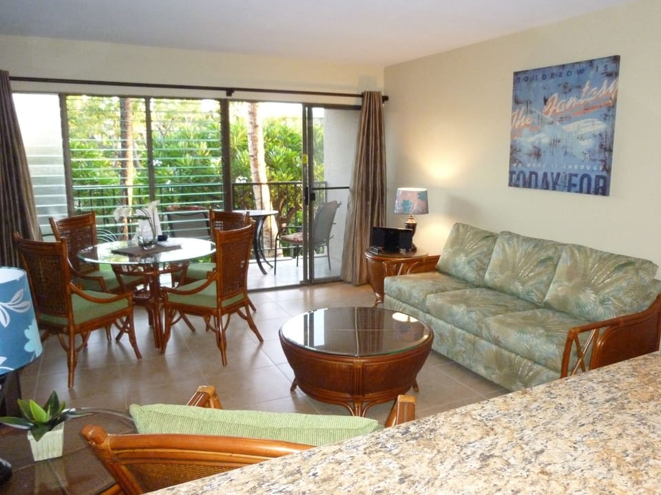 Living room overlooking the garden.  Standing in the kitchen