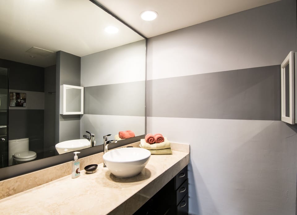 Master bathroom, with glass frameless shower big enough for 2 people 