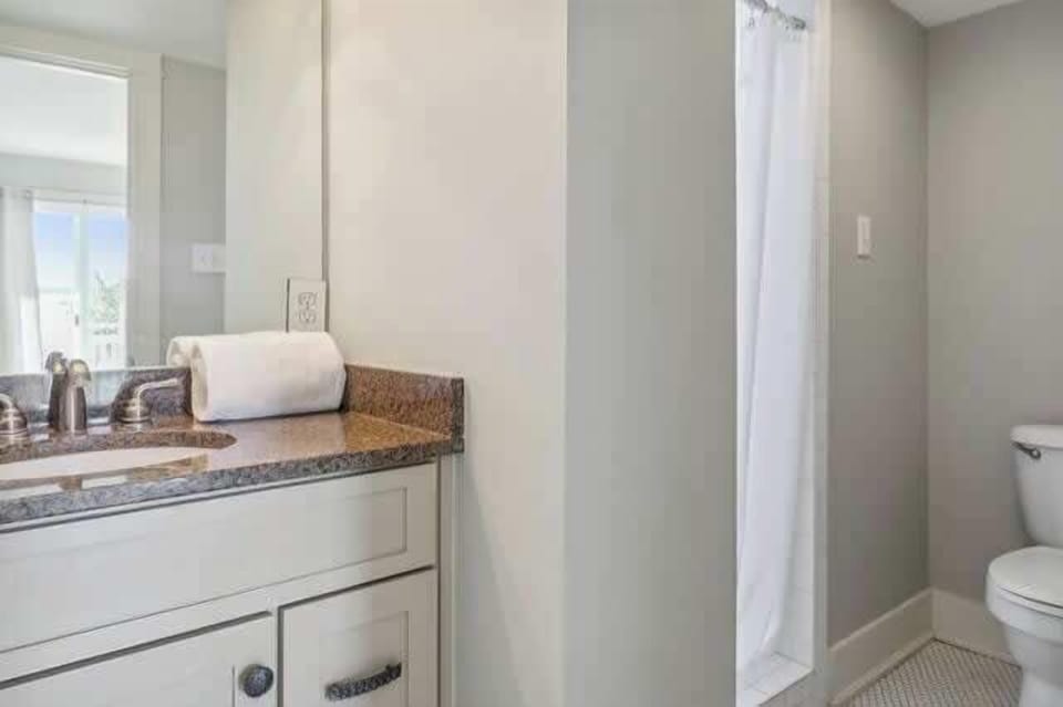 Master bathroom with large, sunny, walk-in shower