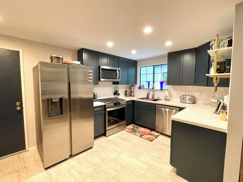 newly remodeled kitchen with air-fry-oven, dishwasher, microwave, coffee station