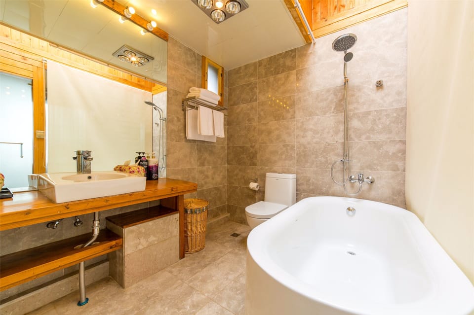 Shower, free toiletries, hair dryer, slippers