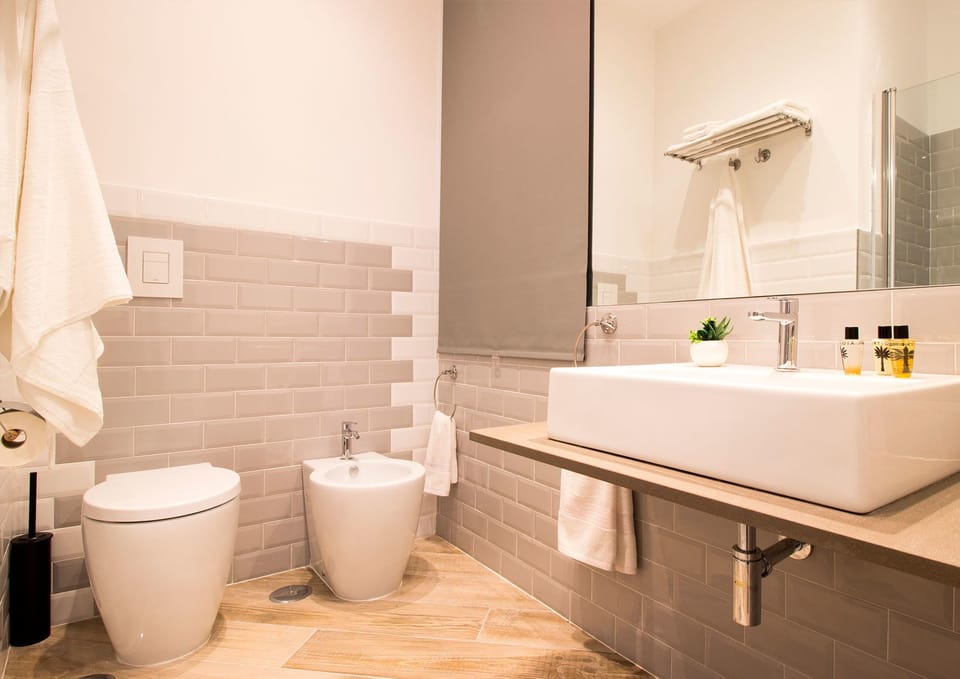 Shower, free toiletries, hair dryer, bidet