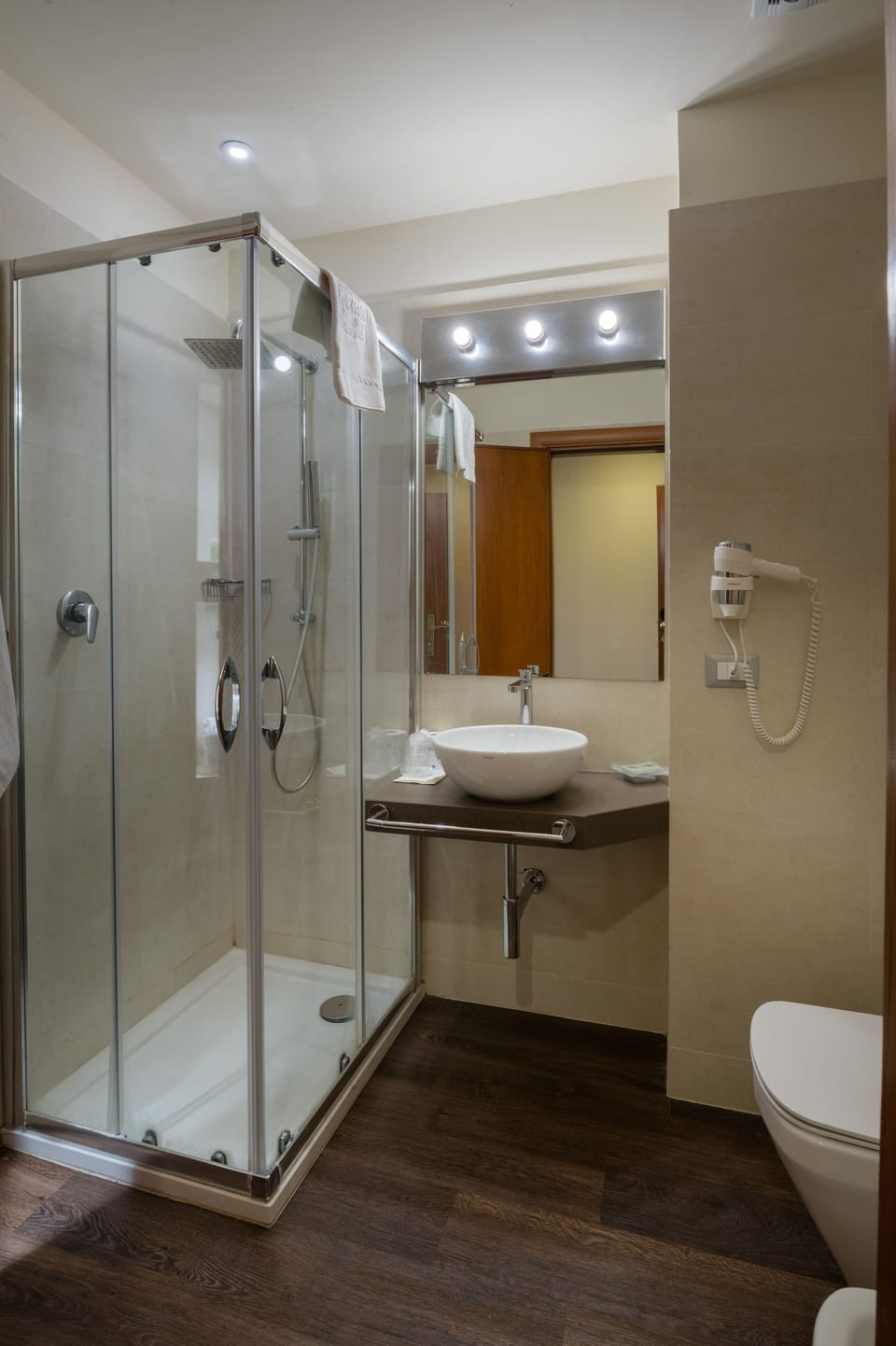 Shower, free toiletries, hair dryer, bidet