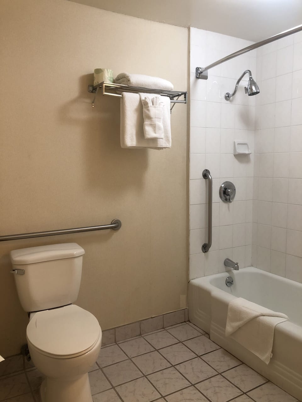 Standard Room, 1 Queen Bed (Mobility Tub) | Bathroom | Combined shower/tub, free toiletries, hair dryer, towels