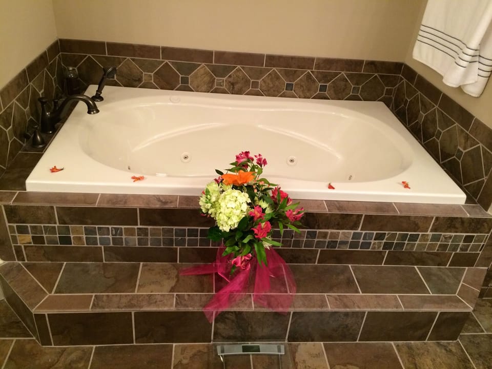 Jetted jacuzzi tub with shower wand.