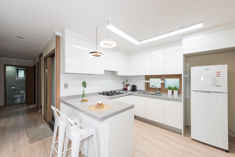 Villa | Private kitchen | Fridge, microwave, electric kettle, rice cooker
