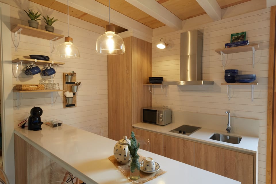 Cabaña de las Palmeras | Private kitchen | Full-size fridge, microwave, stovetop, espresso maker