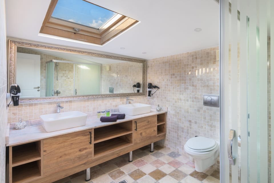 Sky Penthouse | Bathroom | Shower, free toiletries, hair dryer, slippers