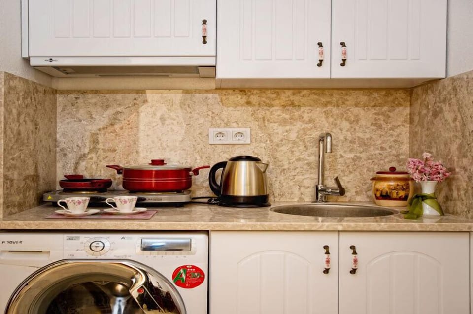 Apartment | Private kitchenette | Fridge, stovetop, electric kettle, cookware/dishes/utensils