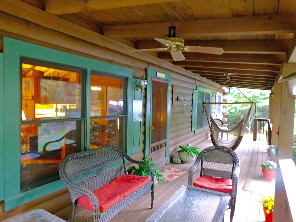 Covered front porch with Hammock swing. 