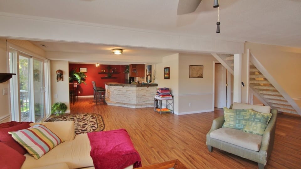 Basement Bar and Living Area. Full Bath by the Stairs