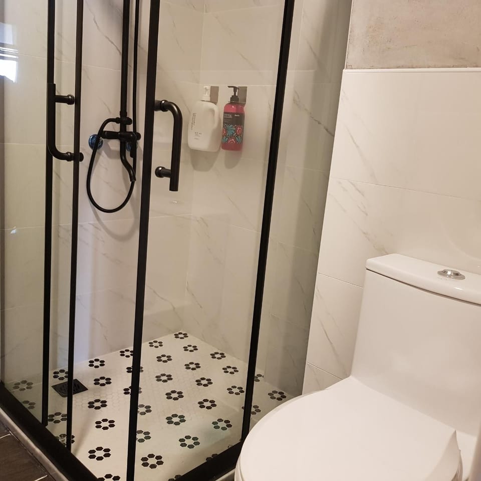 Shower, free toiletries, hair dryer, slippers