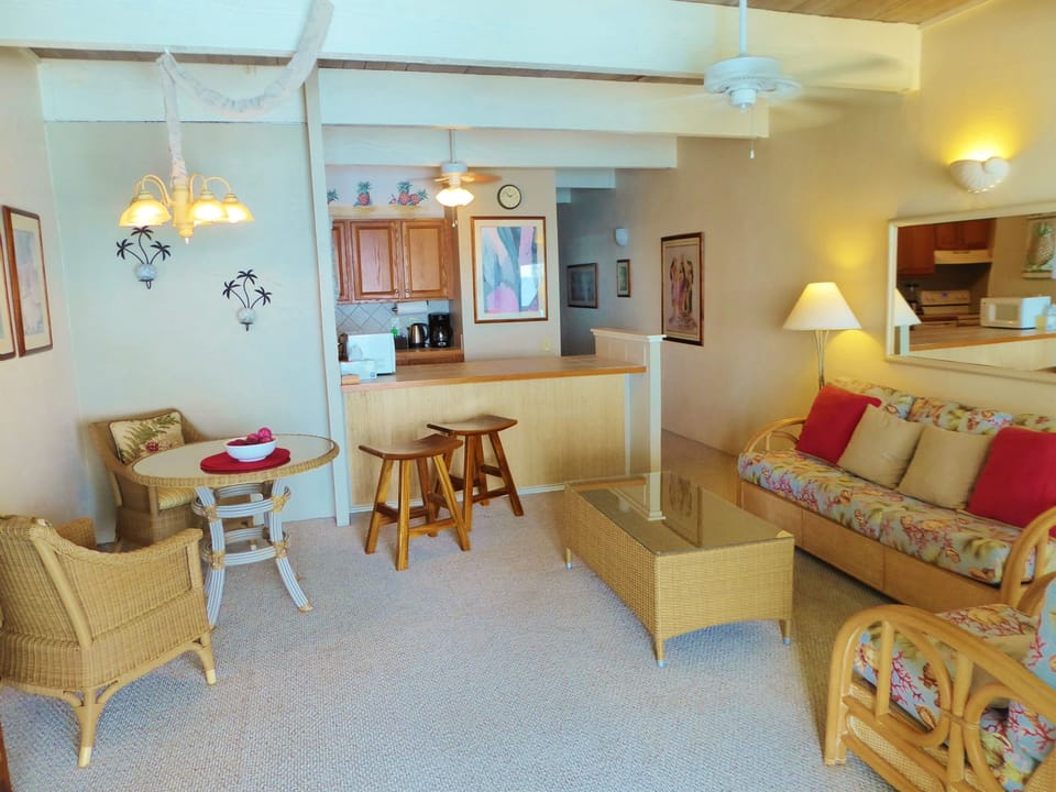 View of living & dining areas and open kitchen.