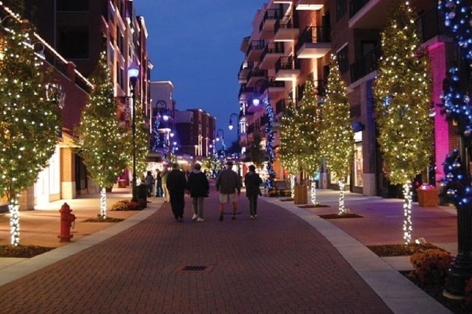 Shopping and strolling thru beautiful Branson Landing, festive lights & sounds.