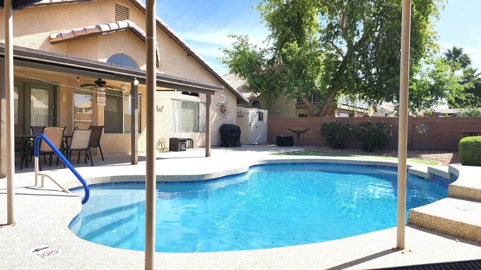 Pool view from under the canopy