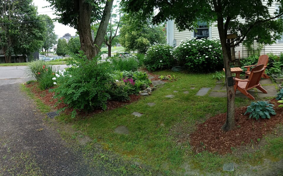 Garden with adirondack chairs