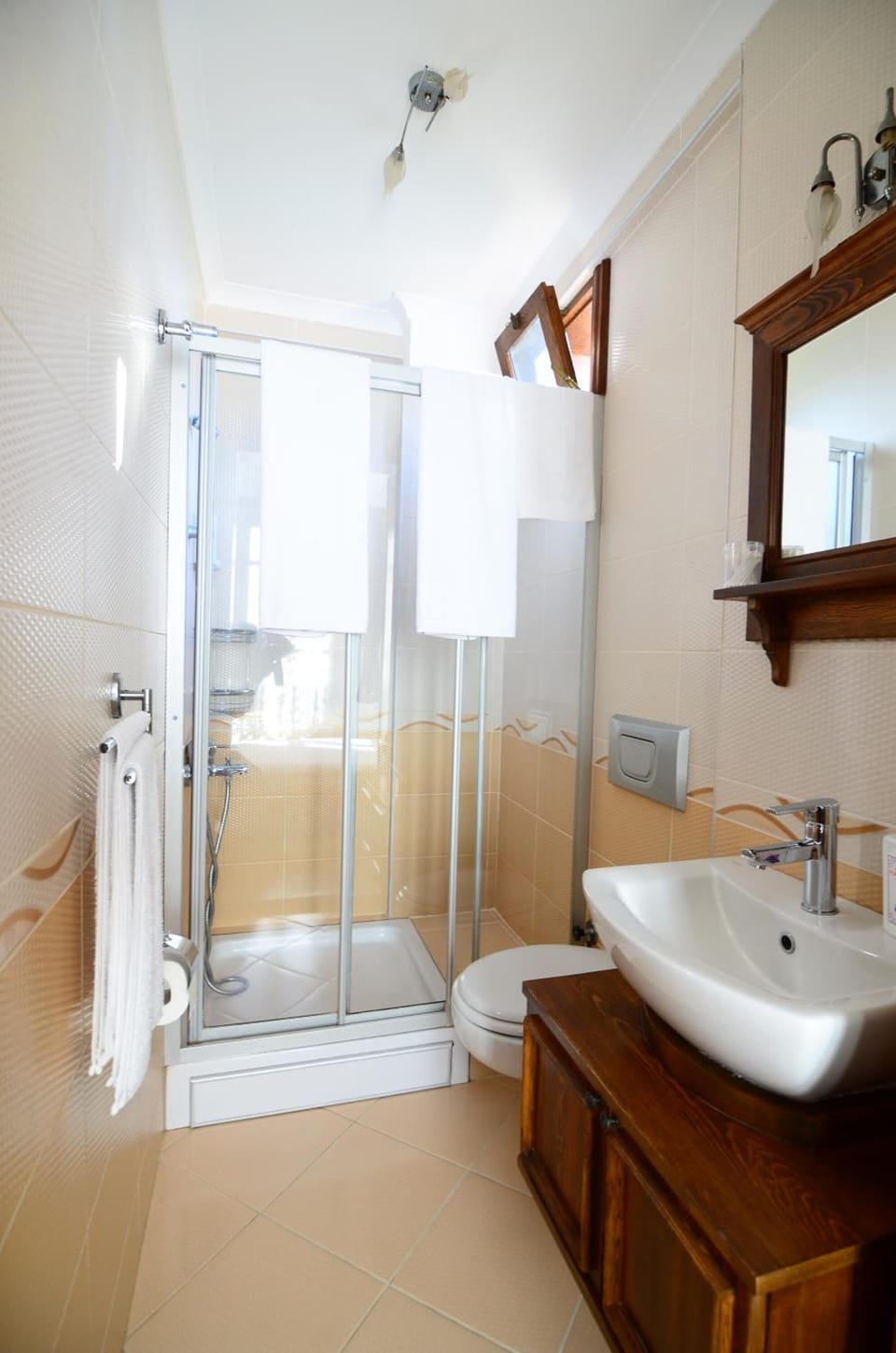 Shower, free toiletries, hair dryer, slippers