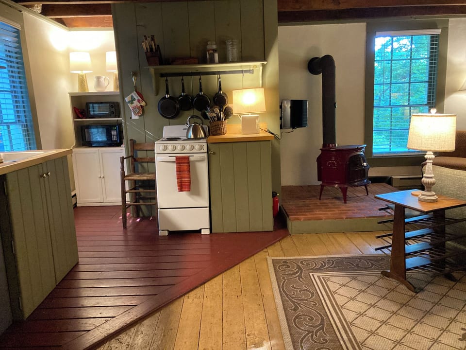 Apartment size, electric oven, microwave and toaster oven.  New Roku television.