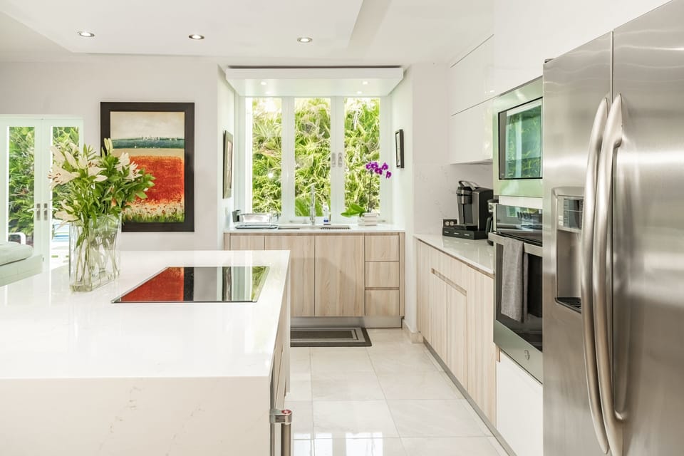 Spacious kitchen with garden view