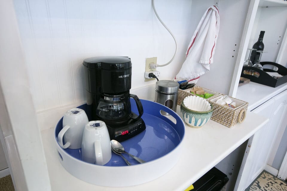 Enjoy locally roasted coffee or a variety of teas in the AM. Or wine in the PM!