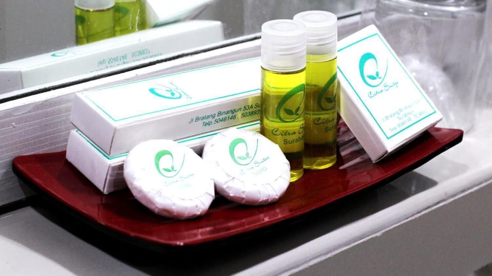 Shower, free toiletries, towels