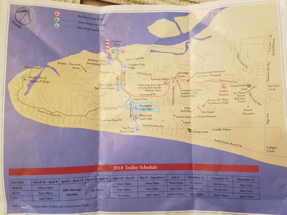 Trolley map. We are the blue route. Our stop is Plantation club villas