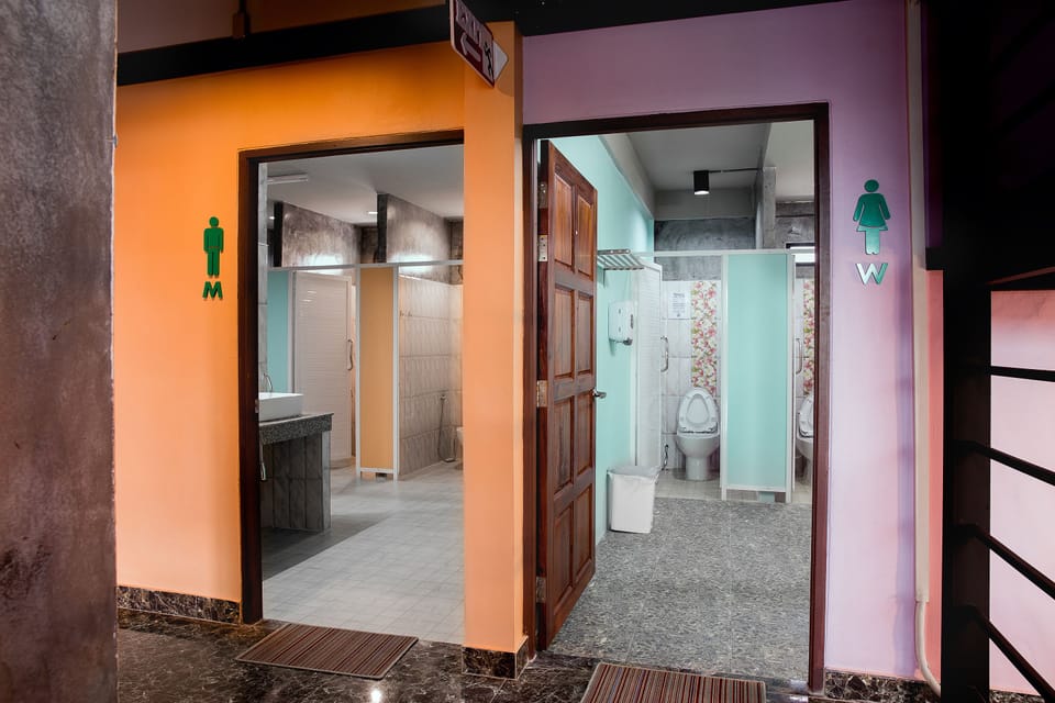 Shower, free toiletries, towels, soap