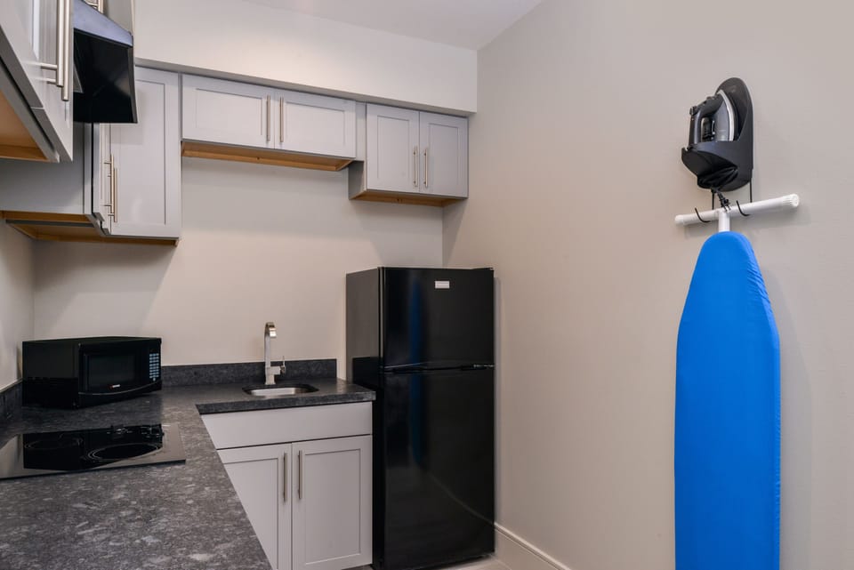 Fridge, microwave, stovetop