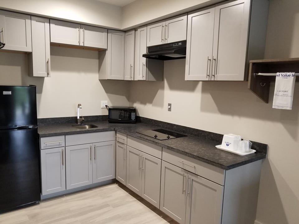 Fridge, microwave, stovetop