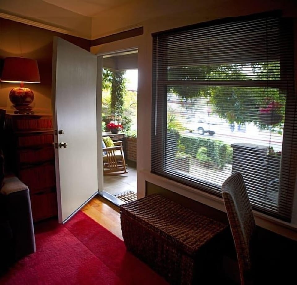 Looking out the front door.