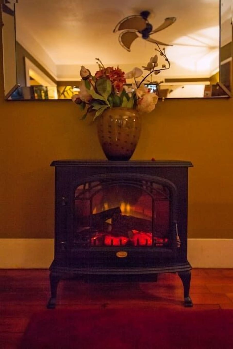 The electric heater is so cozy.  But there is also a heating and AC unit.